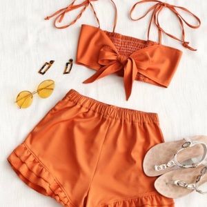 zaful |  Top And Ruffle Shorts Set